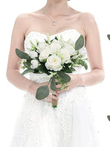 Ivory Artificial Flower Bouquet Set of 6 Bridesmaid Bouquets 7 Inch for Wedding