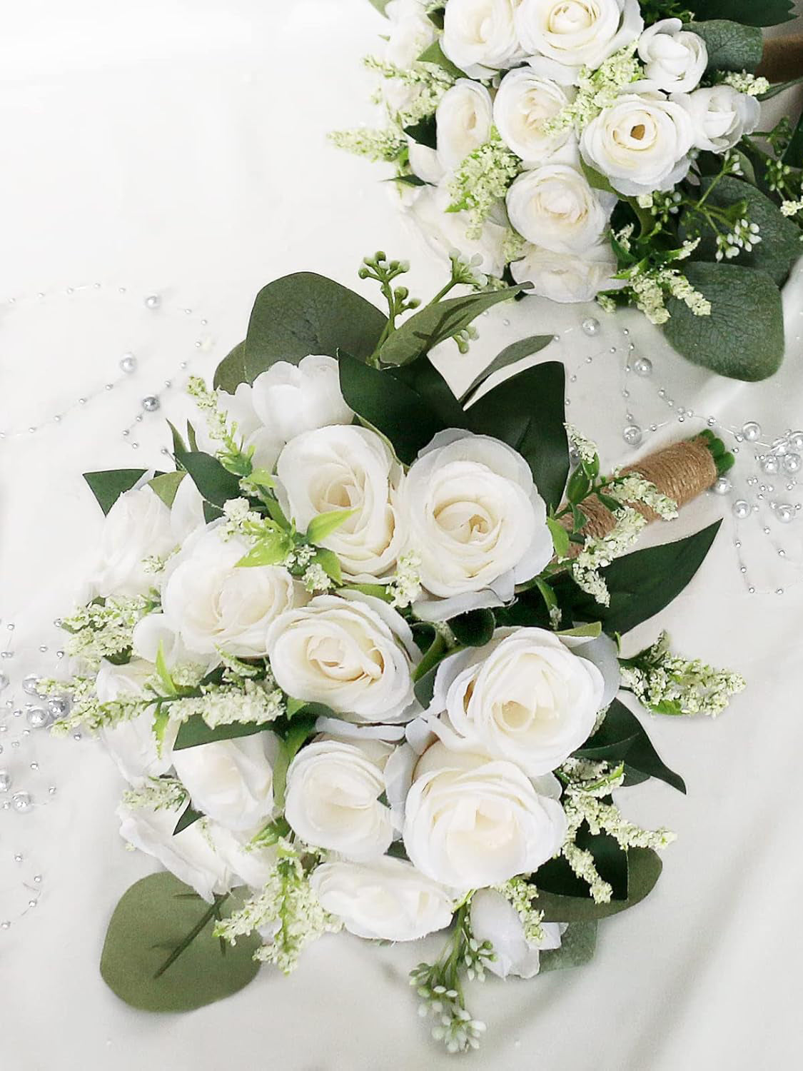 Ivory Artificial Flower Bouquet Set of 6 Bridesmaid Bouquets 7 Inch for Wedding