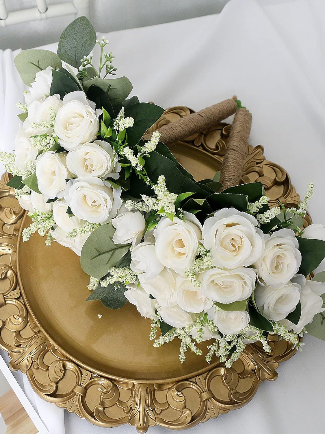 Ivory Artificial Flower Bouquet Set of 6 Bridesmaid Bouquets 7 Inch for Wedding