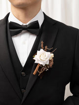 Sand Beige & White  6pcs Groom Groomsmen Boutonniere