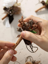 Sand Beige & White  6pcs Groom Groomsmen Boutonniere