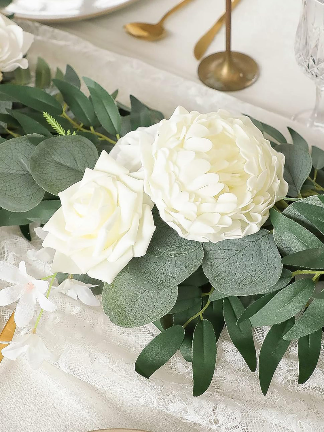 Ivory White 6ft Wedding Centerpieces Artificial Eucalyptus Garland