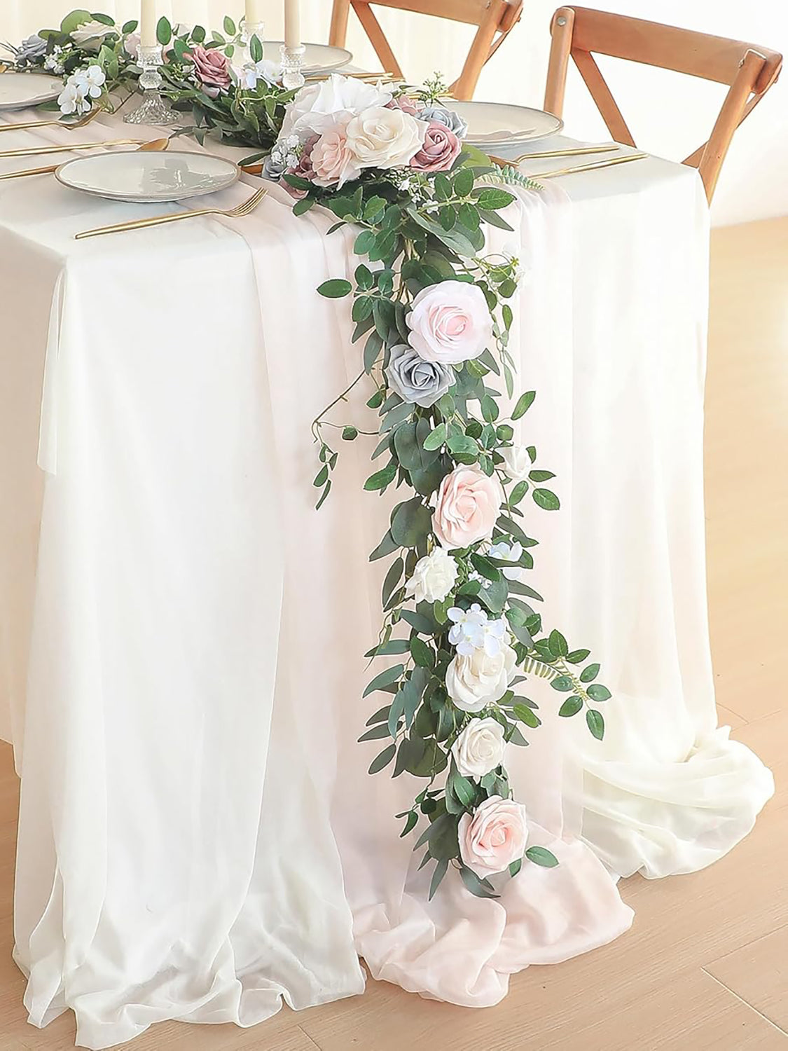 Blush Powder Blue Wedding Centerpieces 6ft Artificial Eucalyptus Garland