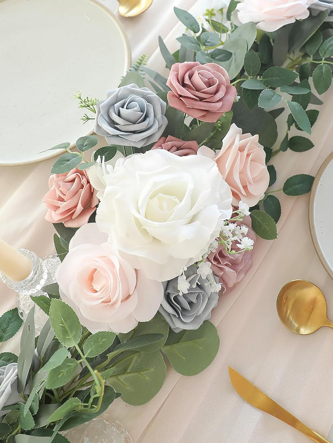 Blush Powder Blue Wedding Centerpieces 6ft Artificial Eucalyptus Garland
