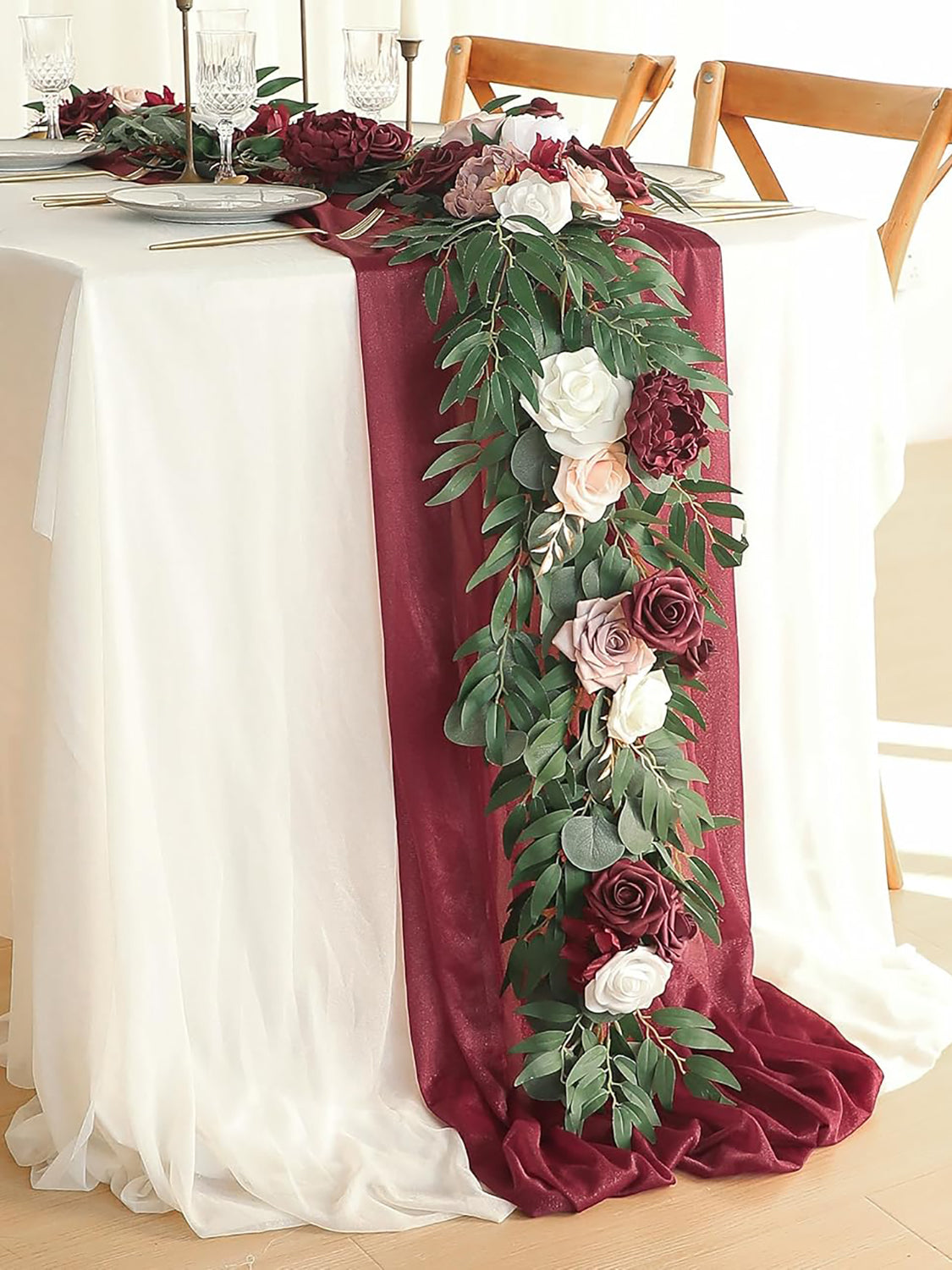 Burgundy & White Wedding Centerpieces 6ft Artificial Eucalyptus Garland