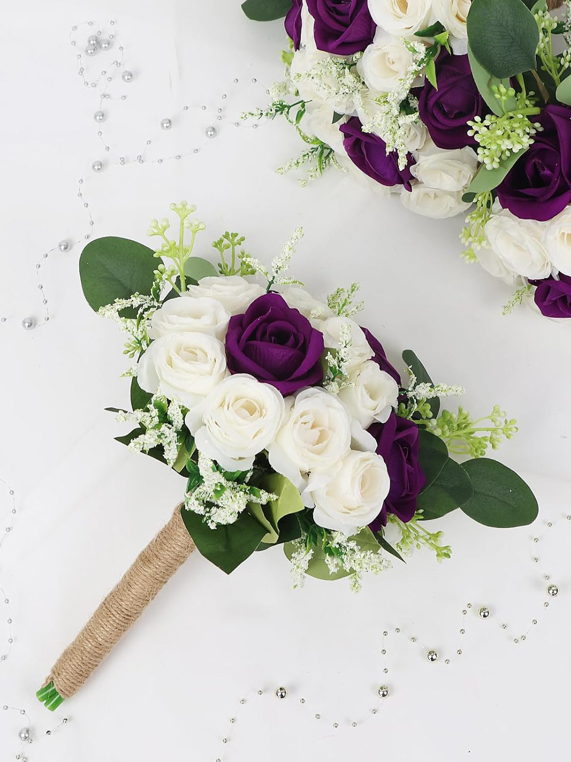 Bridesmaid Bouquet Set 2 Artificial Ivory 7 Inch For Wedding Decor