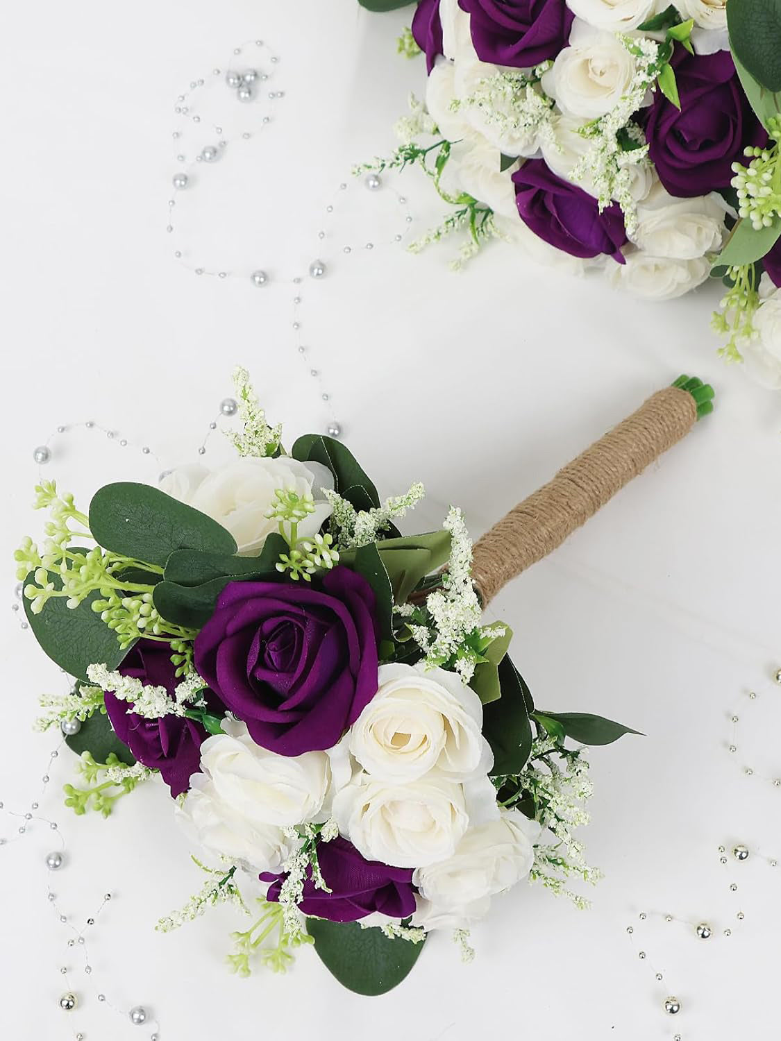 Bridesmaid Bouquet Set 2 Artificial Ivory 7 Inch For Wedding Decor