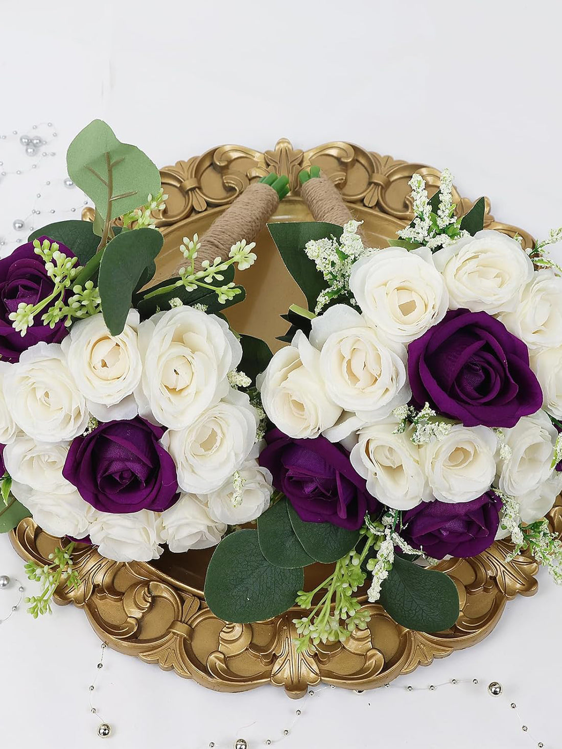 Bridesmaid Bouquet Set 2 Artificial Ivory 7 Inch For Wedding Decor