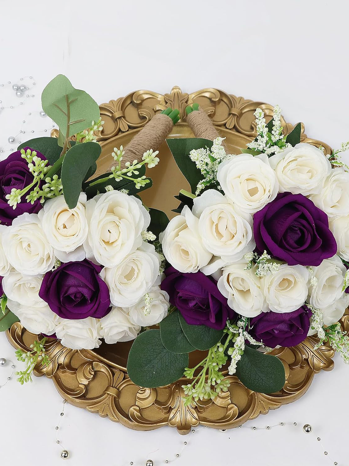 Bridesmaid Bouquet Set 2 Artificial Ivory 7 Inch For Wedding Decor