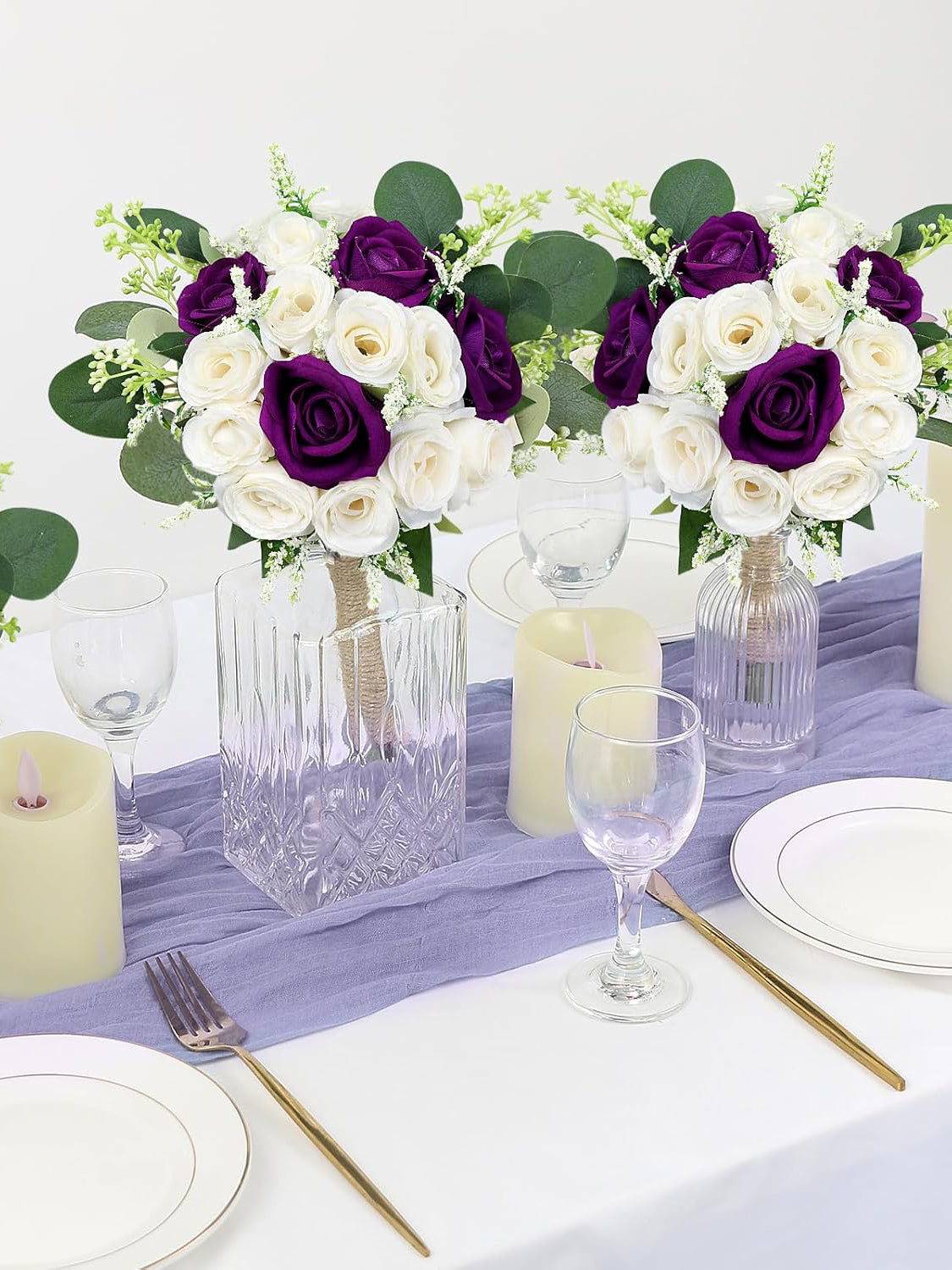 Bridesmaid Bouquet Set 2 Artificial Ivory 7 Inch For Wedding Decor