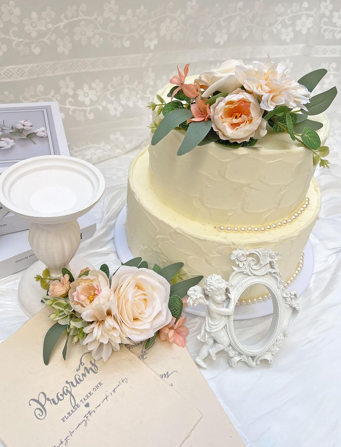 Champagne Boho Wedding Decorations 2Pcs Cake Topper Set