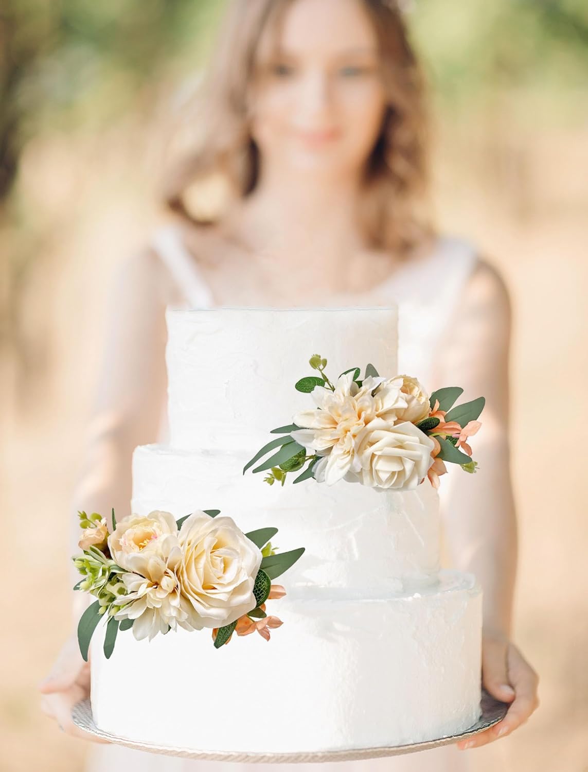 Champagne Boho Wedding Decorations 2Pcs Cake Topper Set