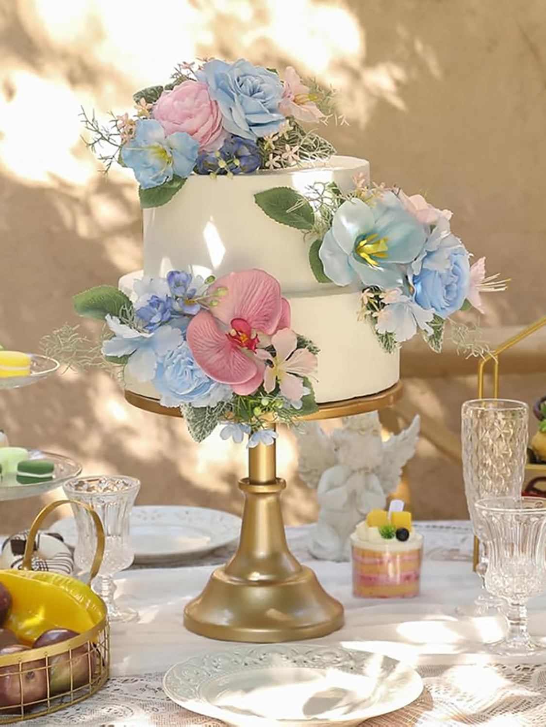 Blue-Pink 3Pcs Cake Topper Cake Decorating Flowers