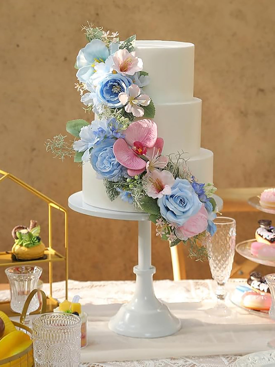 Blue-Pink 3Pcs Cake Topper Cake Decorating Flowers
