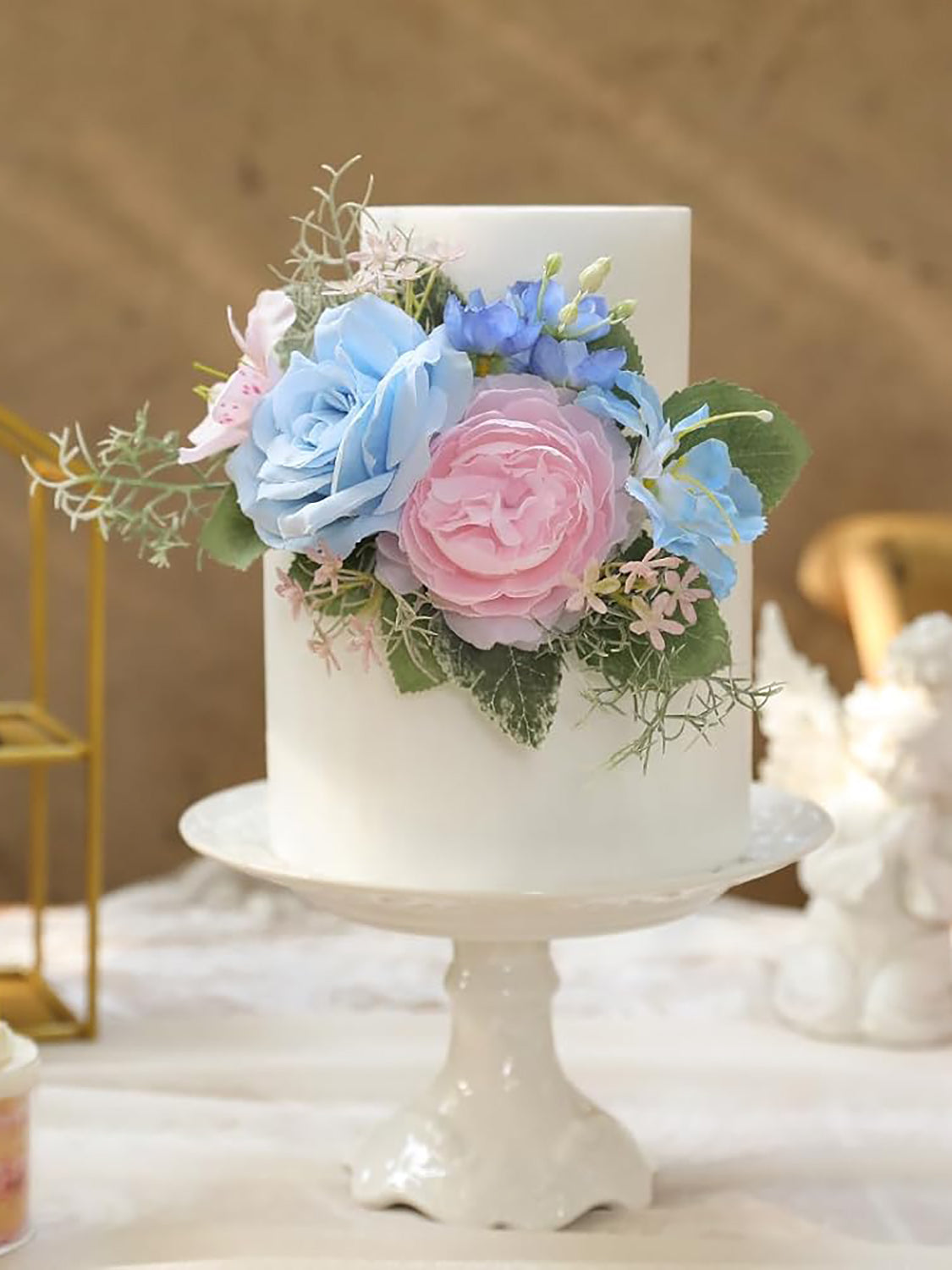 Blue-Pink 3Pcs Cake Topper Cake Decorating Flowers