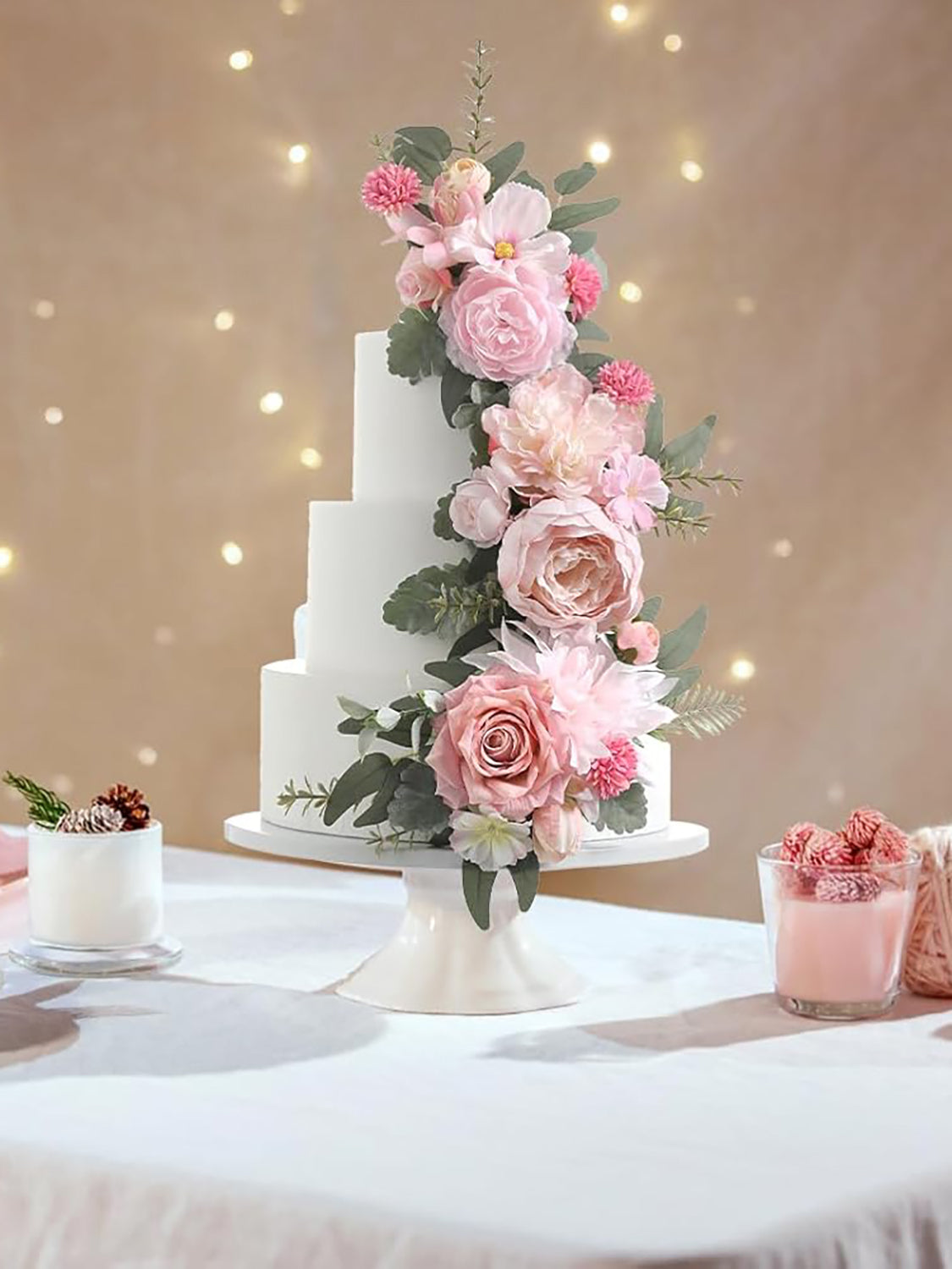 Pink 3Pcs Cake Topper Cake Decorating Flowers