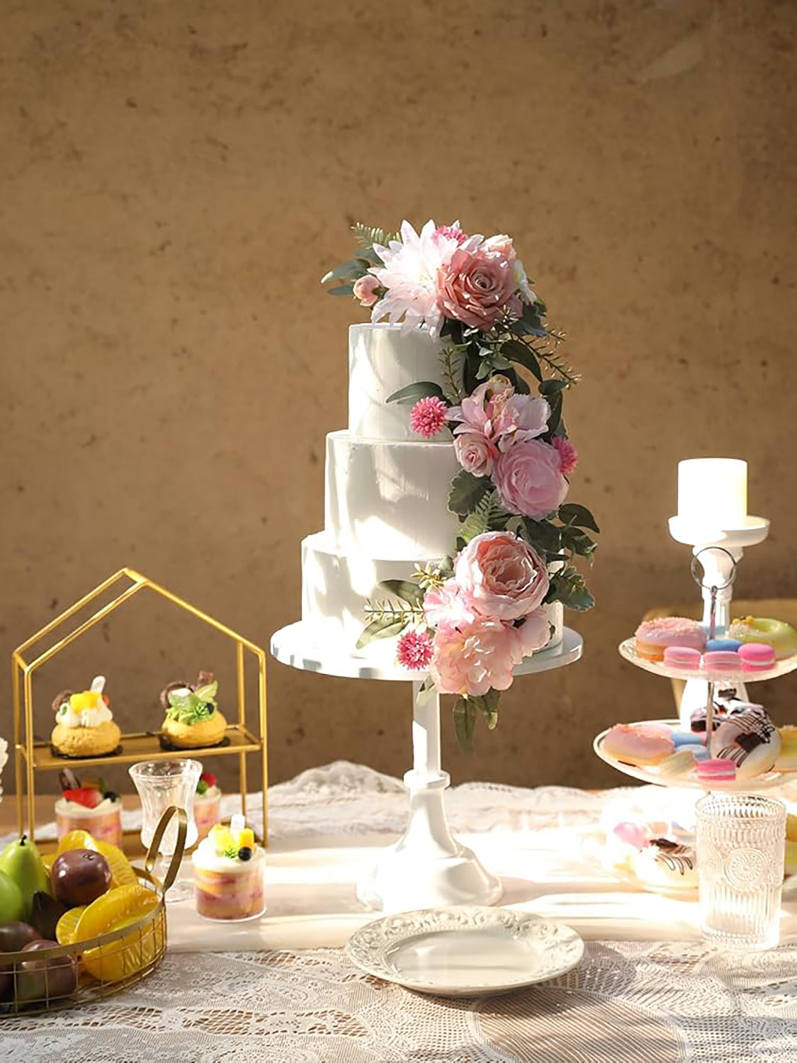 Pink 3Pcs Cake Topper Cake Decorating Flowers