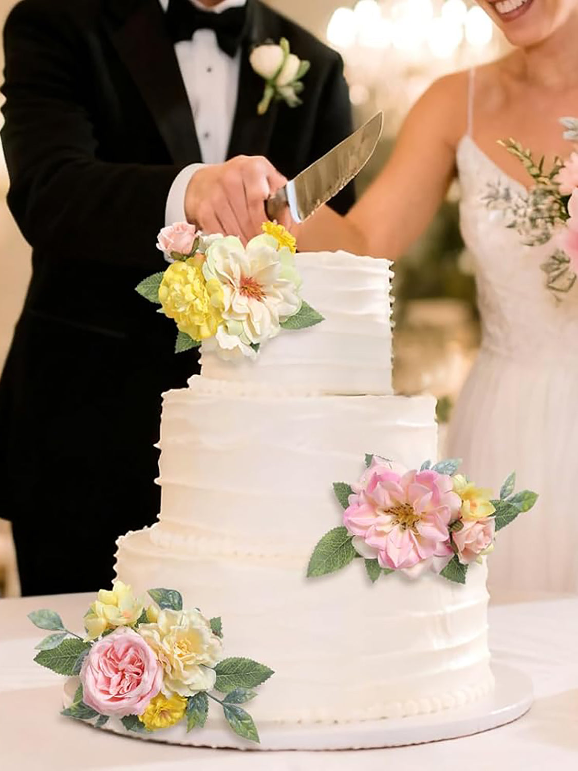 Pink & Yellow 3Pcs Cake Topper Cake Decorating Flowers