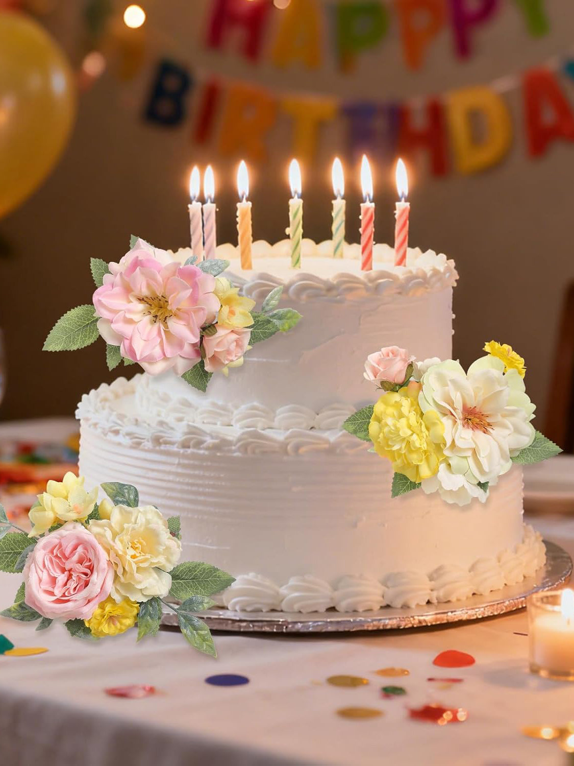 Pink & Yellow 3Pcs Cake Topper Cake Decorating Flowers