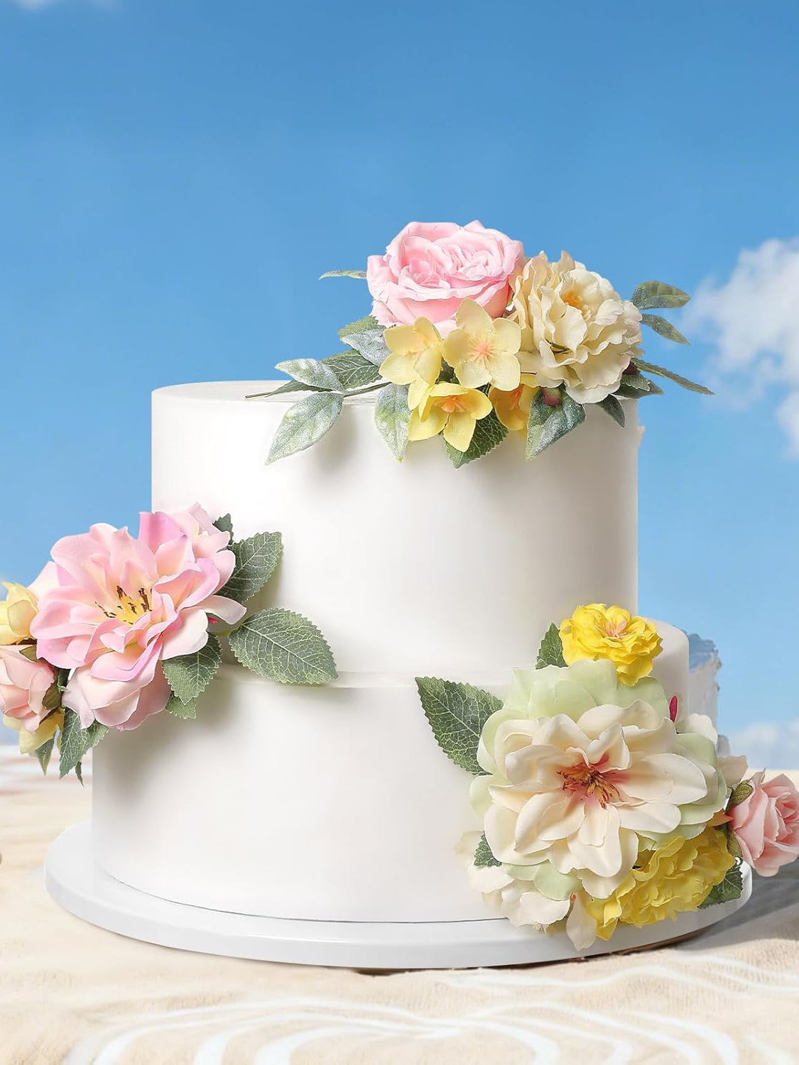Pink & Yellow 3Pcs Cake Topper Cake Decorating Flowers