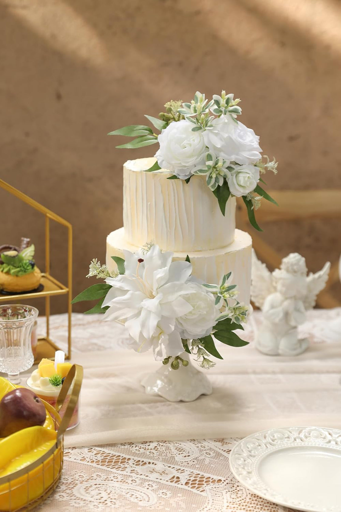 White 3Pcs Cake Topper Cake Decorating Flowers