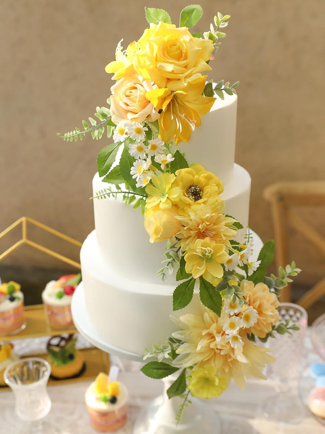 Yellow 3Pcs Cake Topper Cake Decorating Flowers