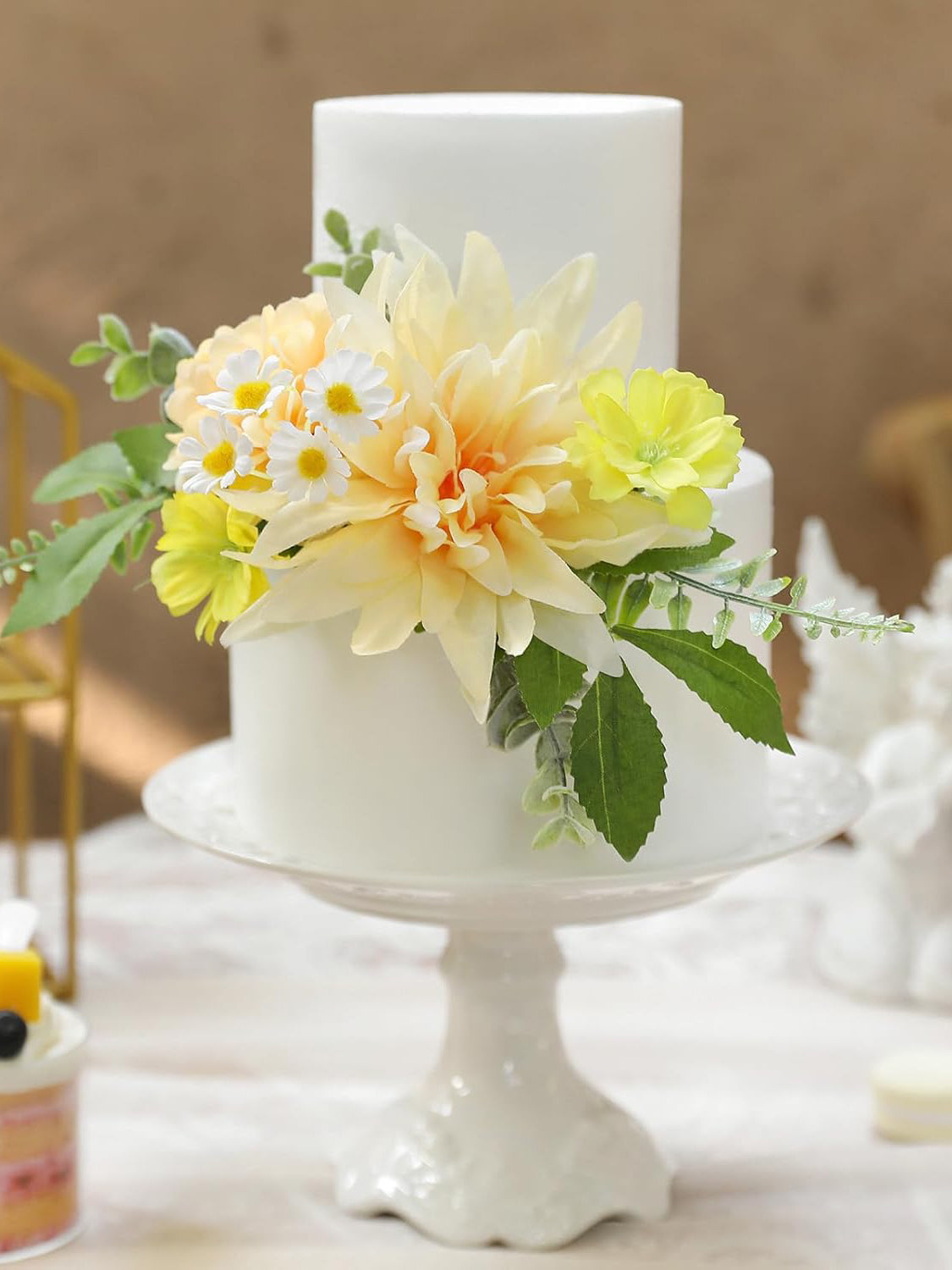 Yellow 3Pcs Cake Topper Cake Decorating Flowers