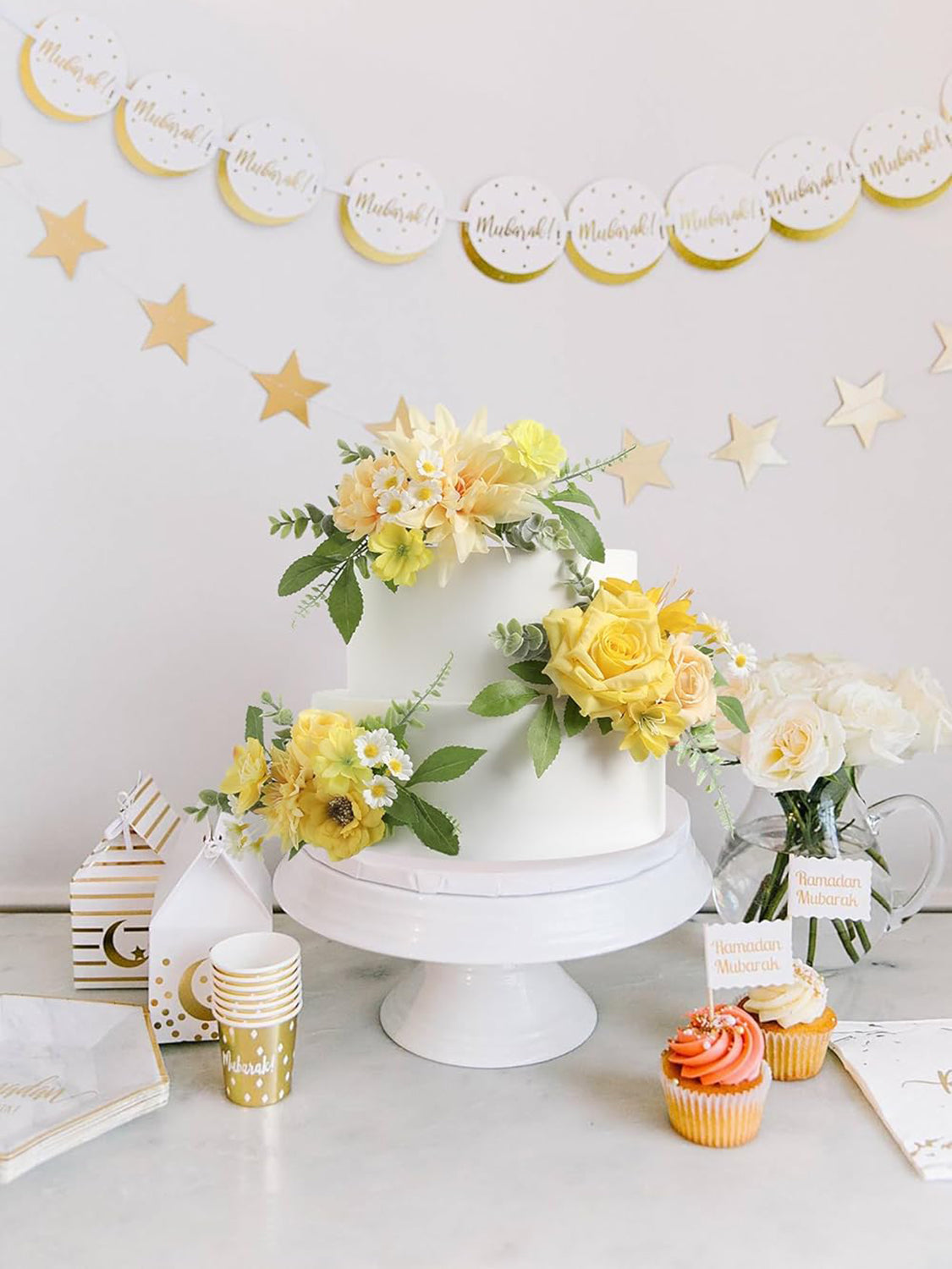 Yellow 3Pcs Cake Topper Cake Decorating Flowers