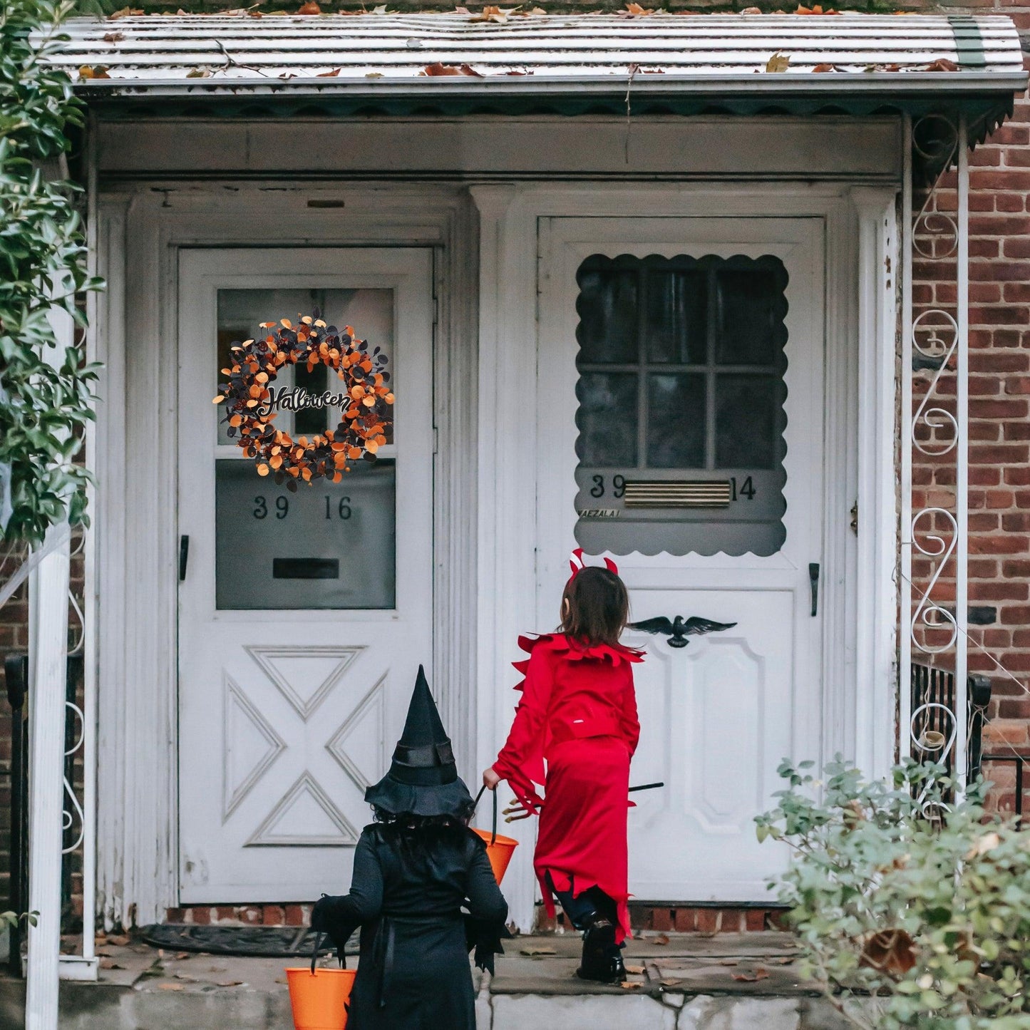 22 inch Halloween Wreaths for Front Door with Wood Pumpkins Thanksgiving Decorations