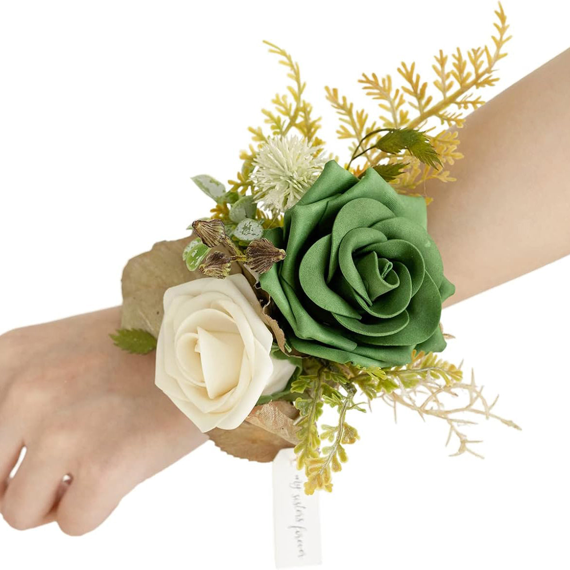 Emerald Green Sage Wedding Wrist Corsage Artificial Flowers 6pcs