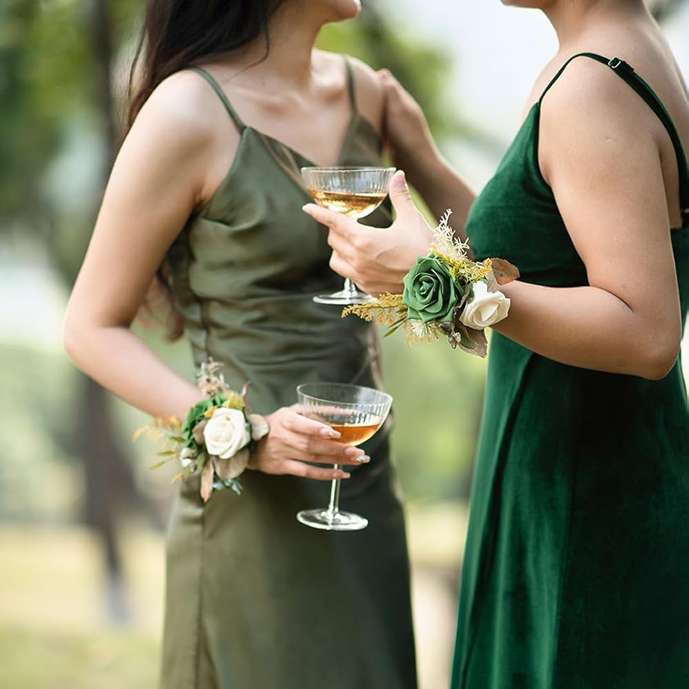 Emerald Green Sage Wedding Wrist Corsage Artificial Flowers 6pcs