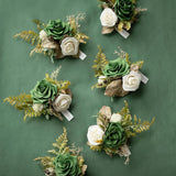 Emerald Green Sage Wedding Wrist Corsage Artificial Flowers 6pcs