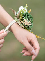 Emerald Green Sage Wedding Wrist Corsage Artificial Flowers 6pcs