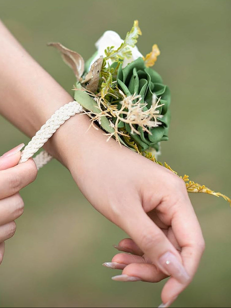 Emerald Green Sage Wedding Wrist Corsage Artificial Flowers 6pcs