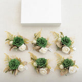 Emerald Green Sage Wedding Wrist Corsage Artificial Flowers 6pcs