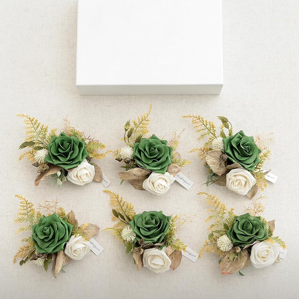 Emerald Green Sage Wedding Wrist Corsage Artificial Flowers 6pcs