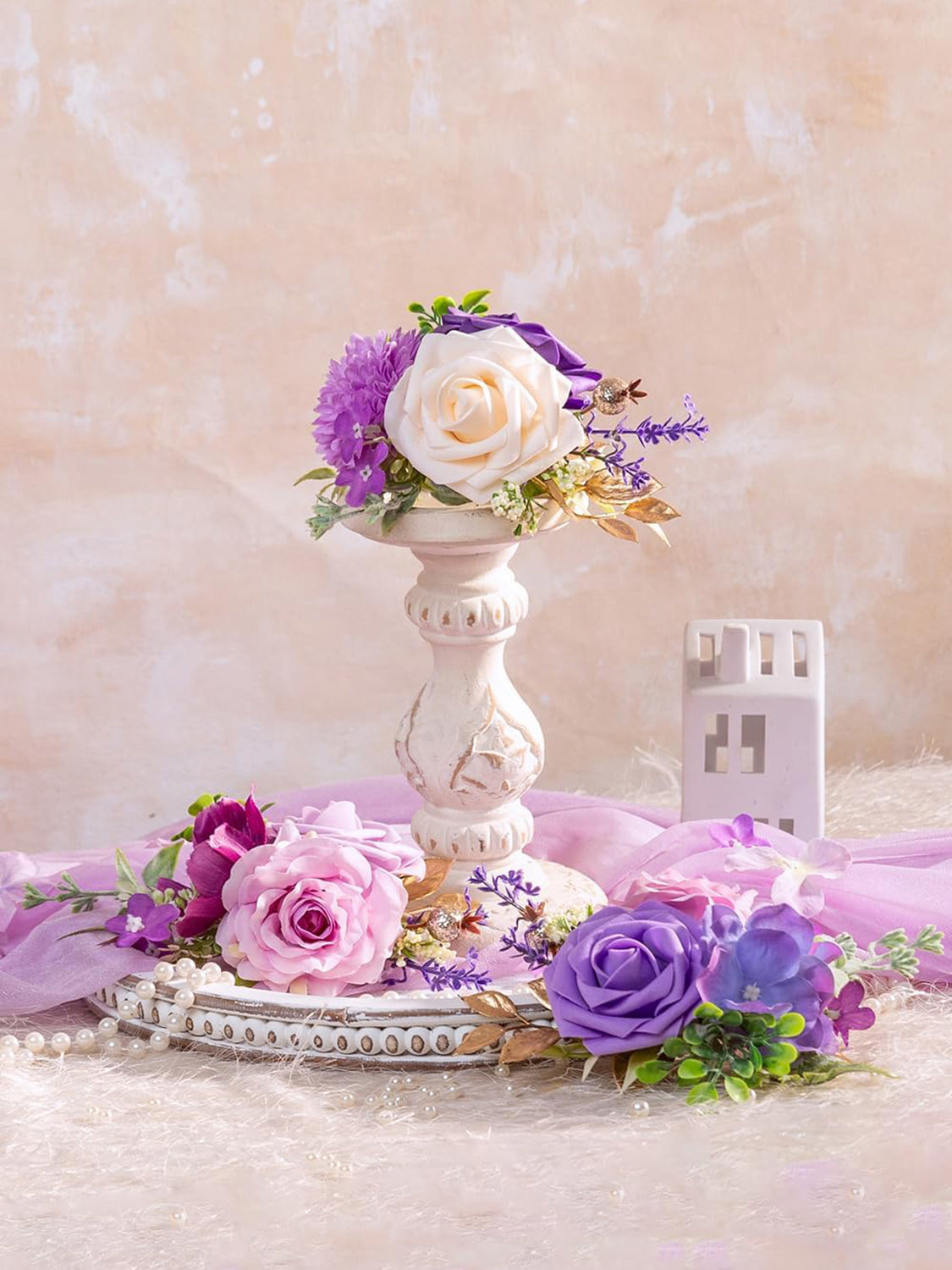 Purple 3Pcs Wedding  Artificial Flowers Decor Cake Decorations
