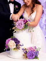 Purple 3Pcs Wedding  Artificial Flowers Decor Cake Decorations