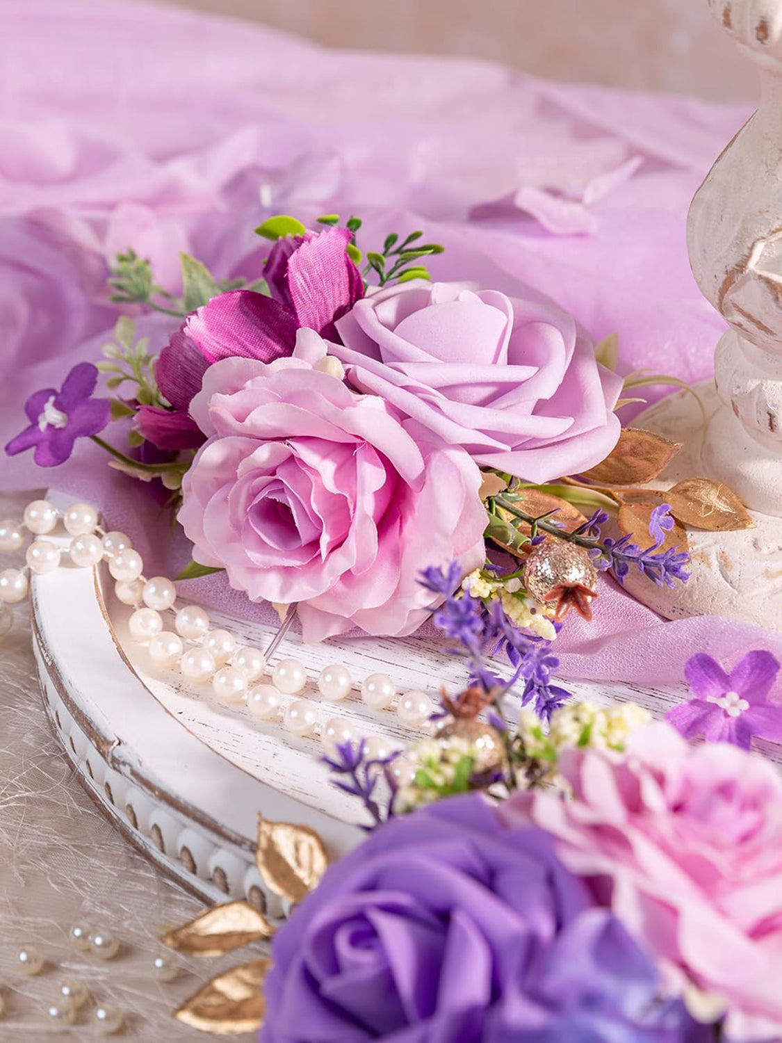 Purple 3Pcs Wedding  Artificial Flowers Decor Cake Decorations