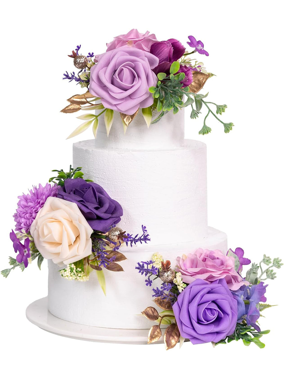 Purple 3Pcs Wedding  Artificial Flowers Decor Cake Decorations