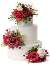 Burgundy 3Pcs Wedding  Artificial Flowers Decor Cake Decorations