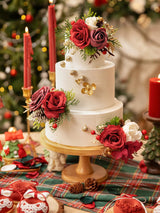 Burgundy 3Pcs Wedding  Artificial Flowers Decor Cake Decorations
