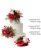Burgundy 3Pcs Wedding  Artificial Flowers Decor Cake Decorations