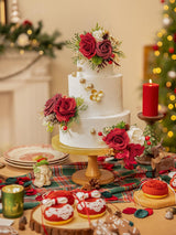 Burgundy 3Pcs Wedding  Artificial Flowers Decor Cake Decorations