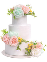 Mint Green and Pink 3Pcs Wedding  Artificial Flowers Decor Cake Decorations