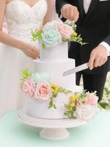 Mint Green and Pink 3Pcs Wedding  Artificial Flowers Decor Cake Decorations