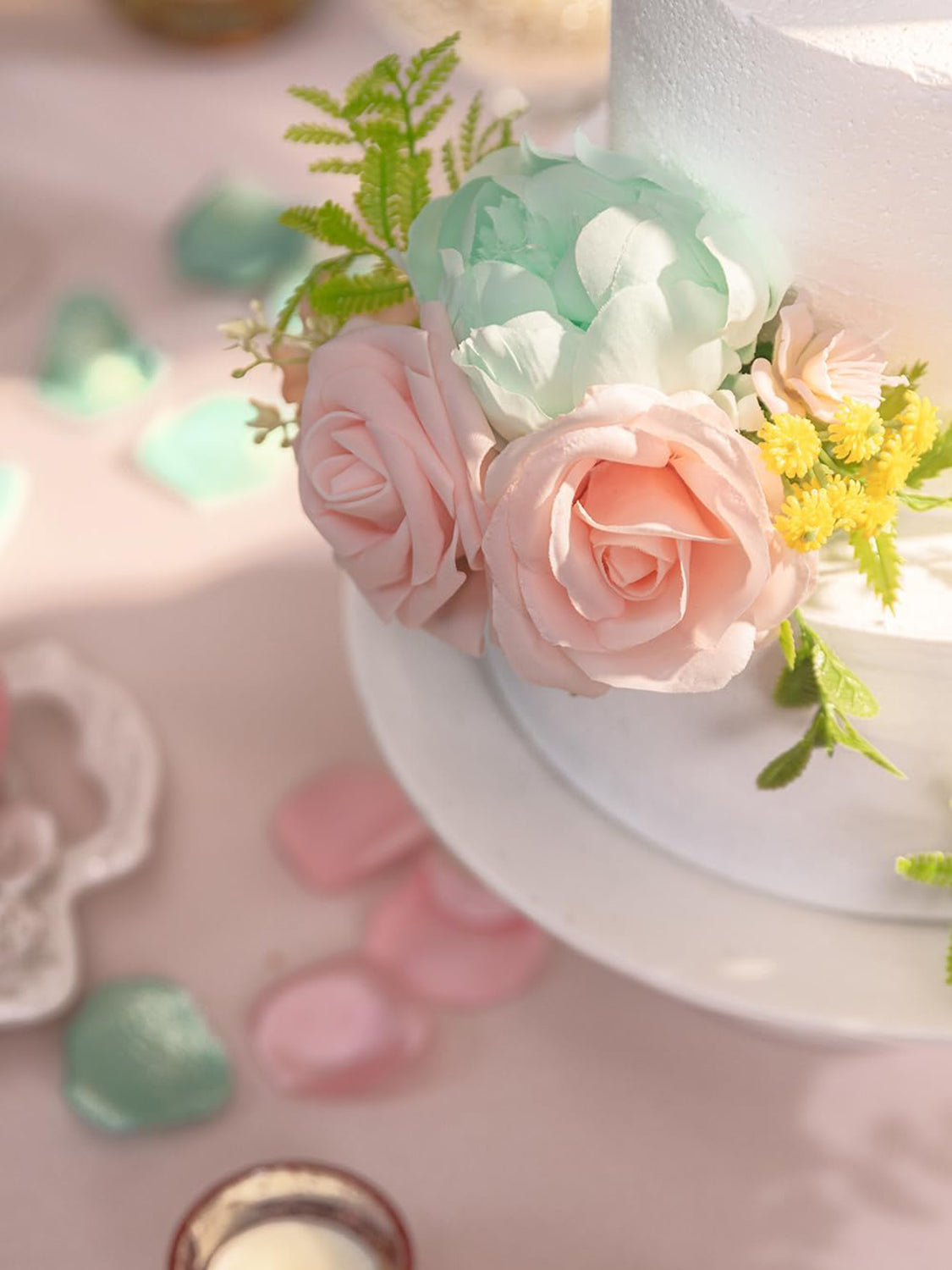 Mint Green and Pink 3Pcs Wedding  Artificial Flowers Decor Cake Decorations