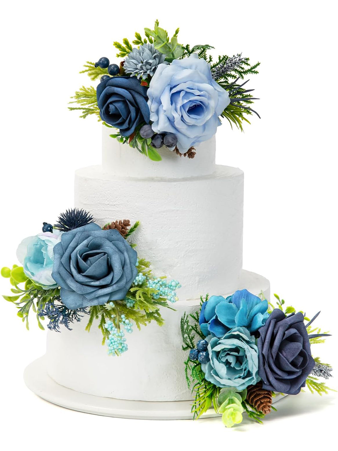 Navy Blue 3Pcs Wedding  Artificial Flowers Decor Cake Decorations