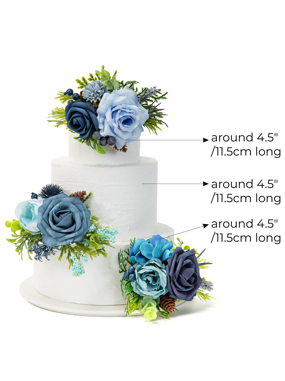 Navy Blue 3Pcs Wedding  Artificial Flowers Decor Cake Decorations