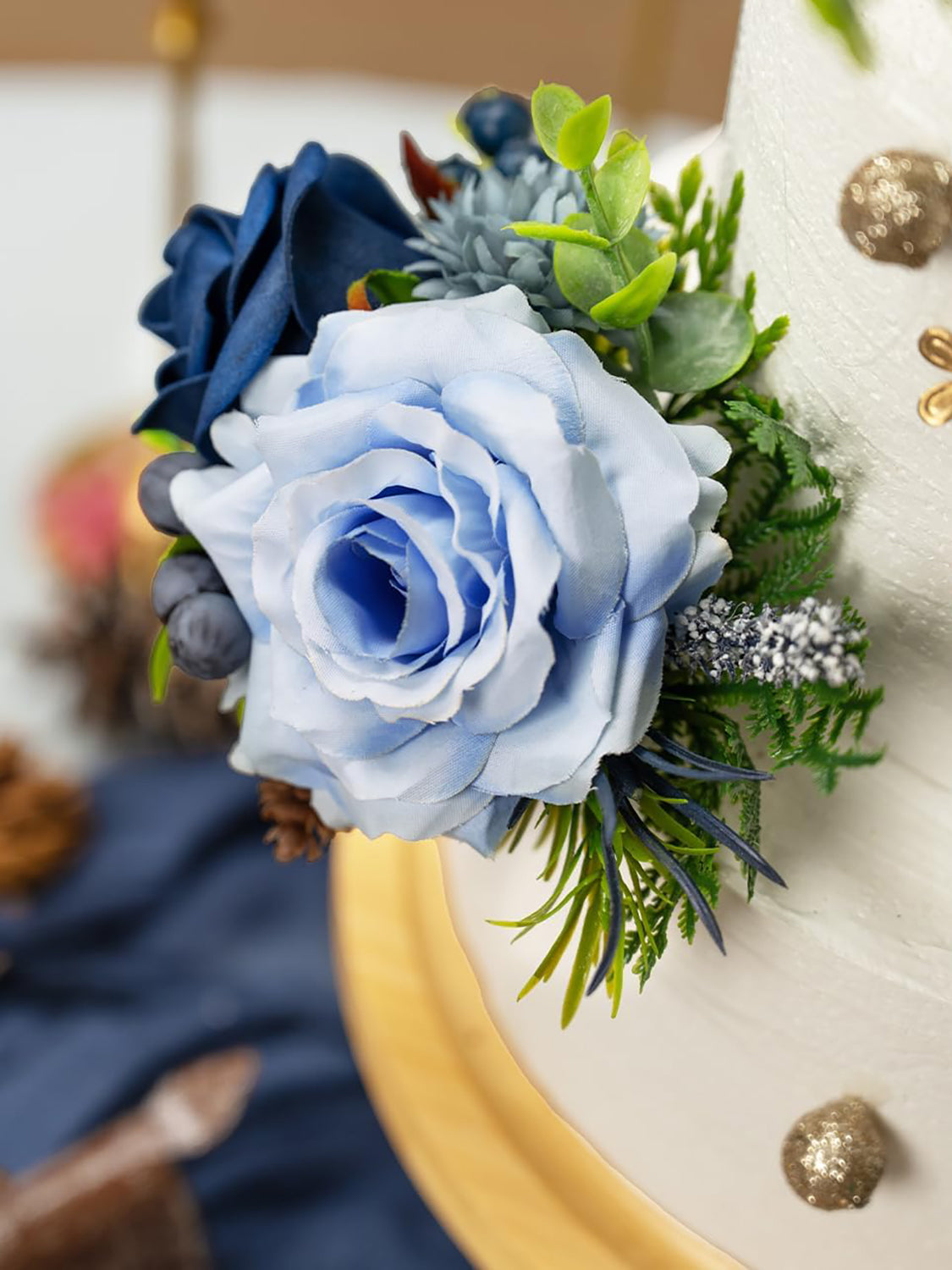 Navy Blue 3Pcs Wedding  Artificial Flowers Decor Cake Decorations